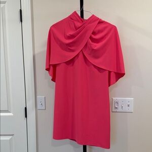 Tahari Coral Pink Draped Capelet Shift Dress